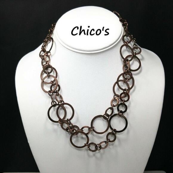 Chico's Bronze Hoops Circle Links Long Necklace, Circle Links, New With Tags - Picture 1 of 8